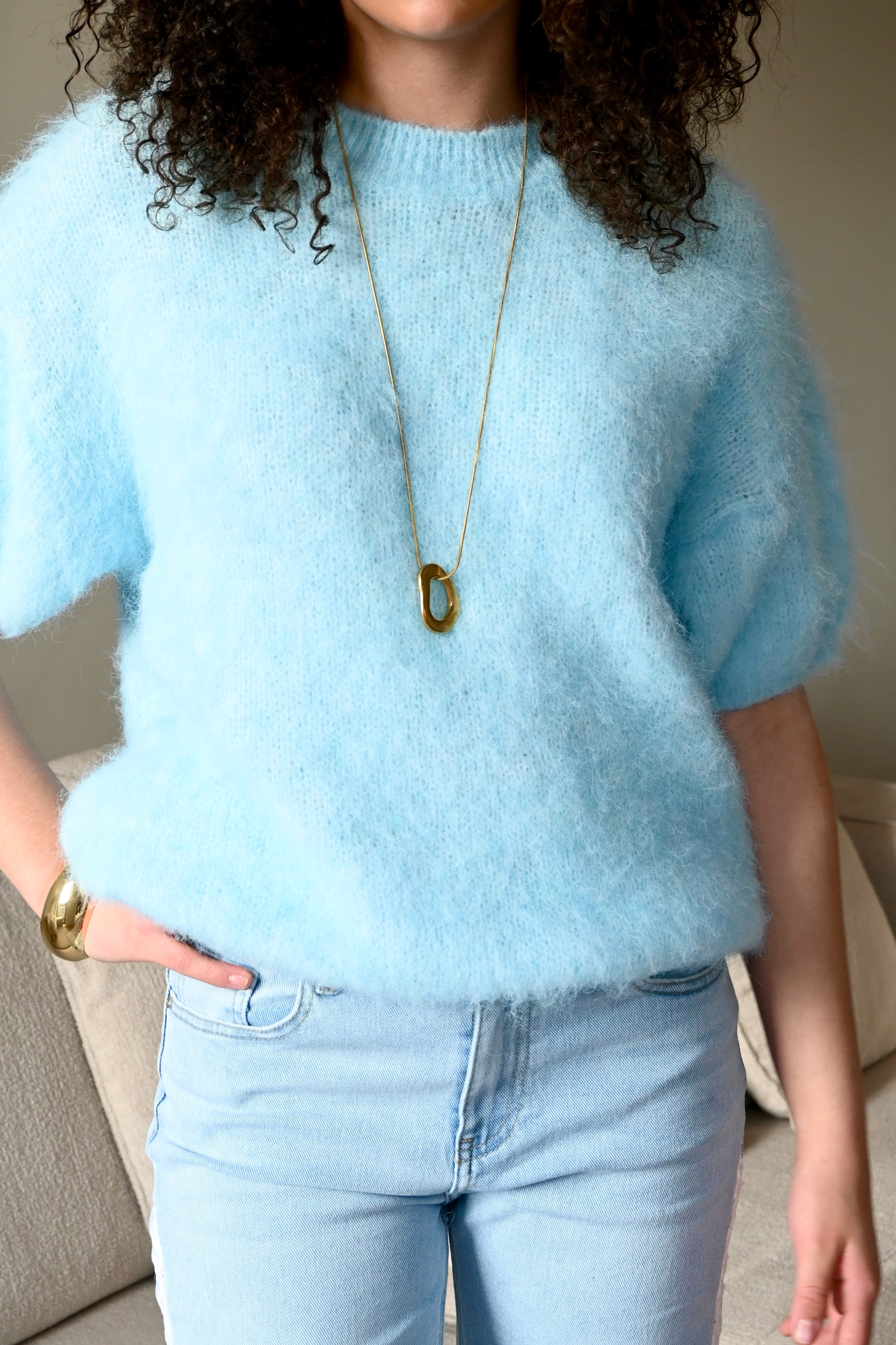 Faye knit short sleeve - blauw