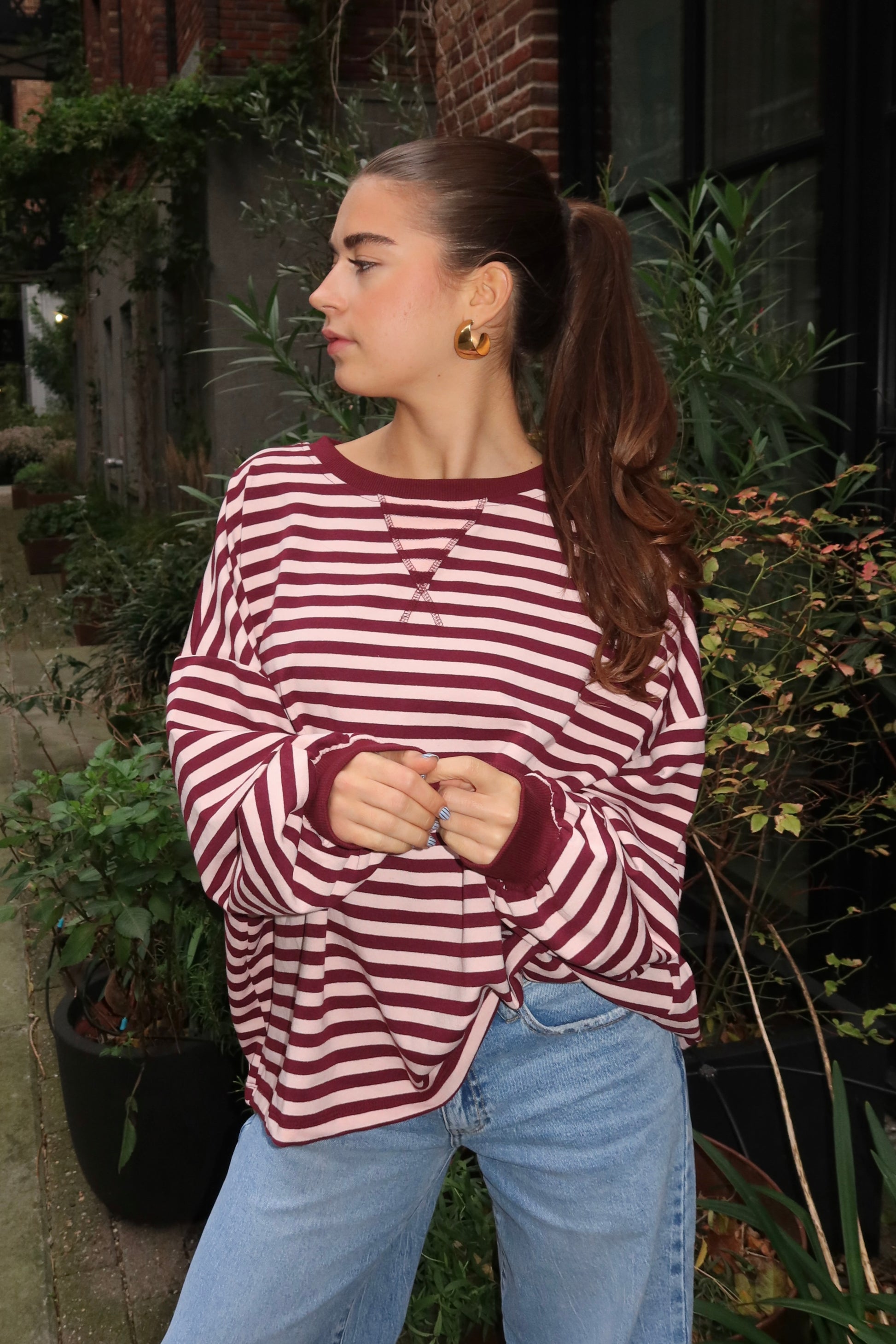 Lore-t-shirt-long-sleeve-striped-roze/bordeaux-fashiontiger-1