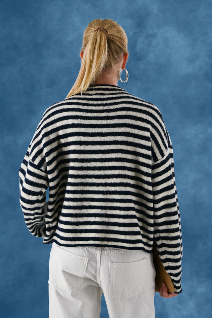 Eleanor classic stripe cardigan - navy/wit