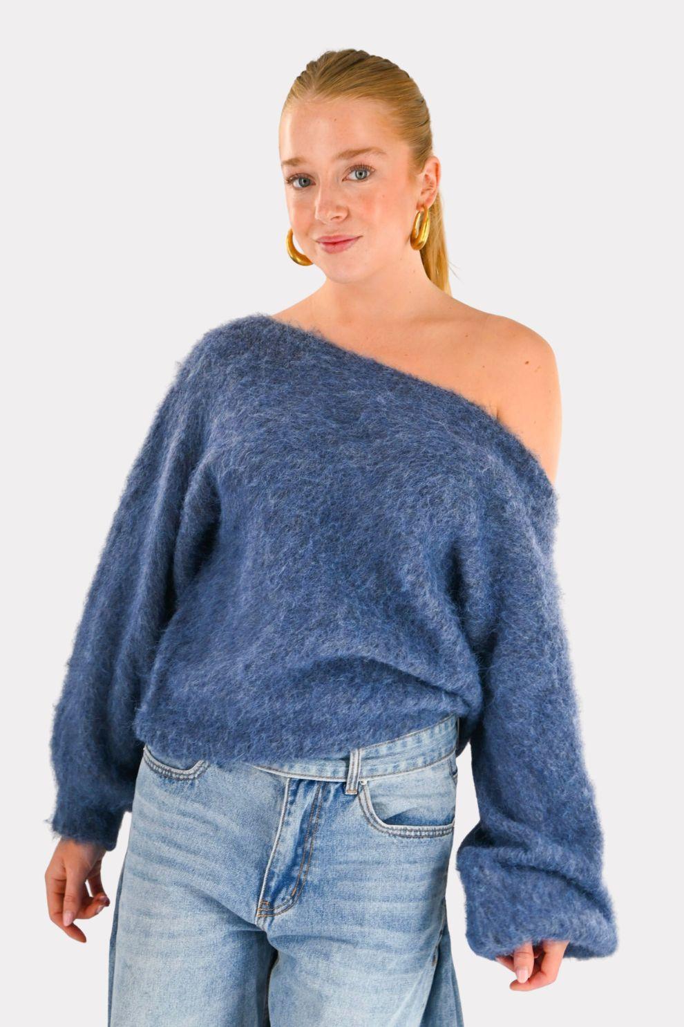 Maira Off-Shoulder-Stricktop - Blau