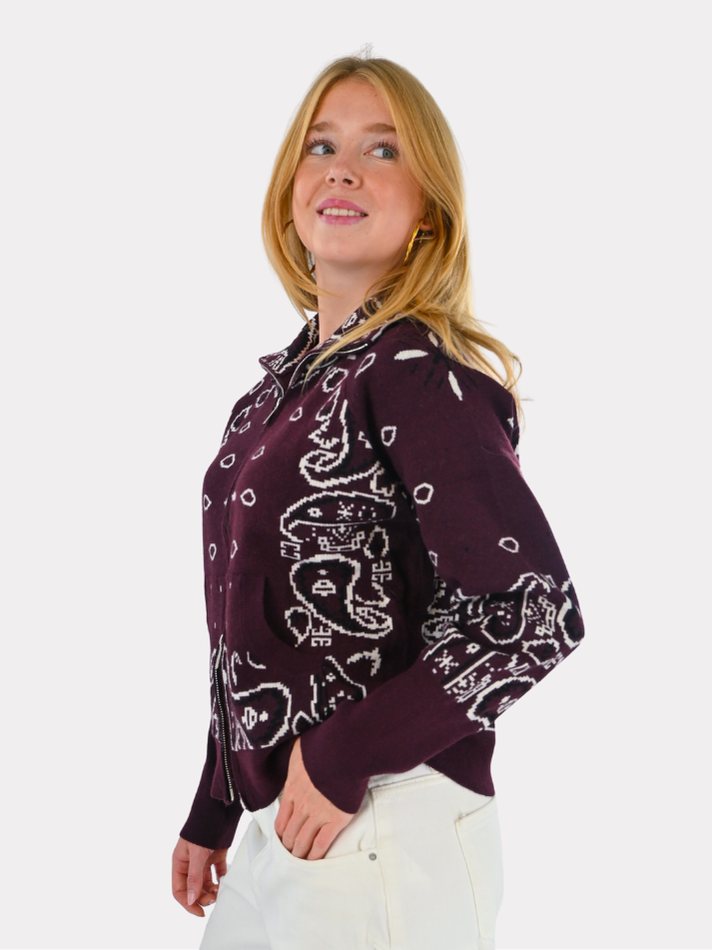 Aspen bandana zipper knit - burgundy