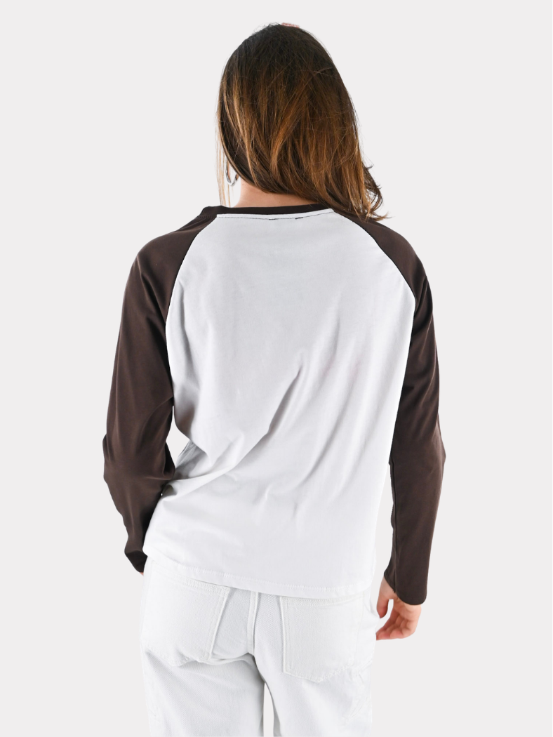 Tiger tee-shirt de baseball à manches longues - marron/blanc