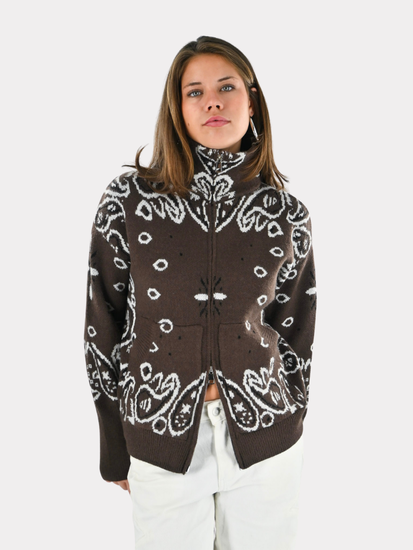 Aspen bandana zipper knit - bruin