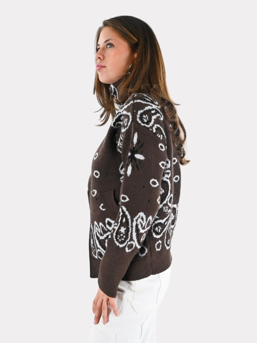 Aspen bandana zipper knit - bruin