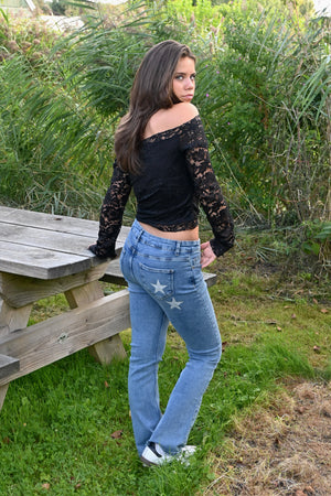 Jean flare taille mi Superstar - bleu