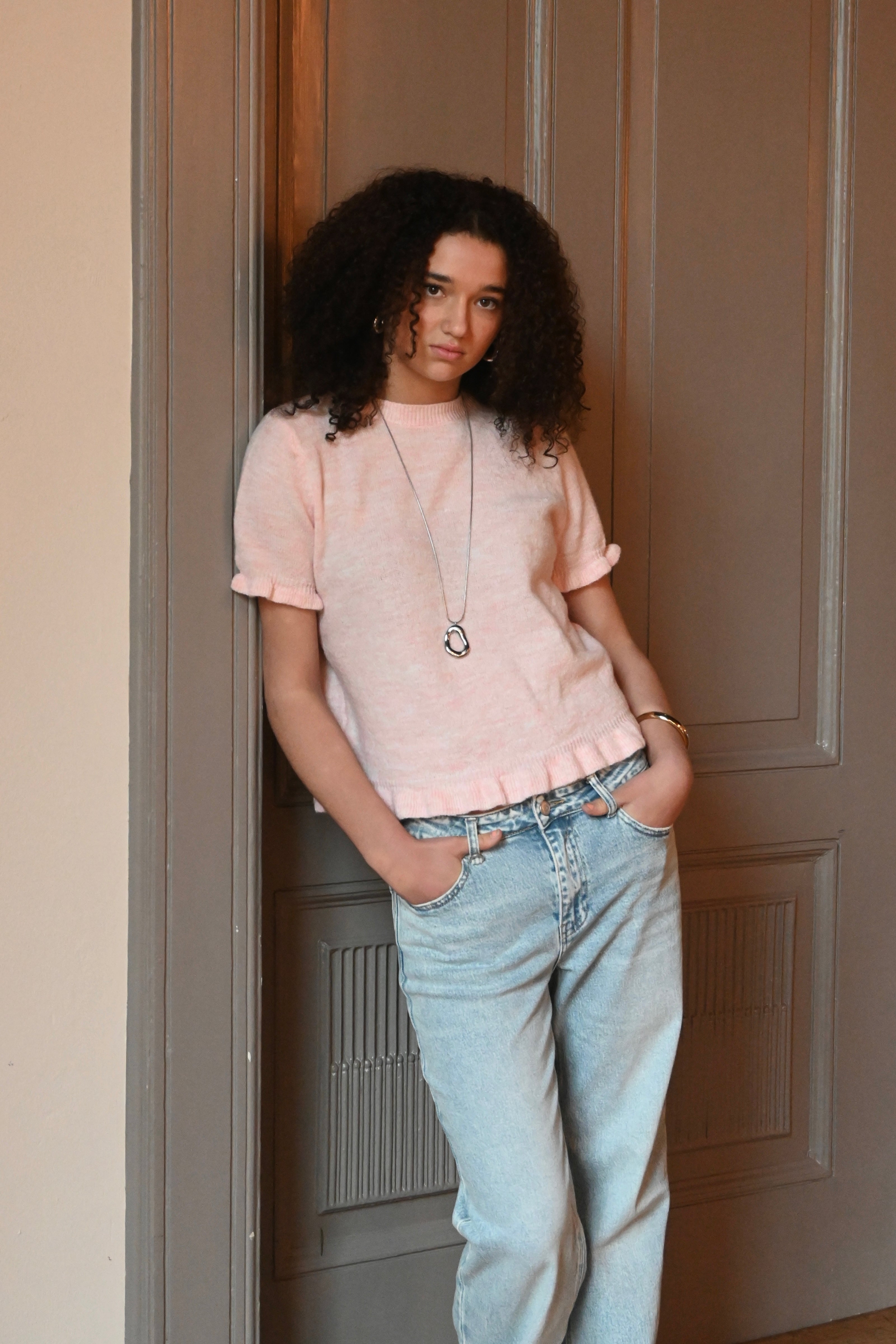 Ruffle knit top - pink