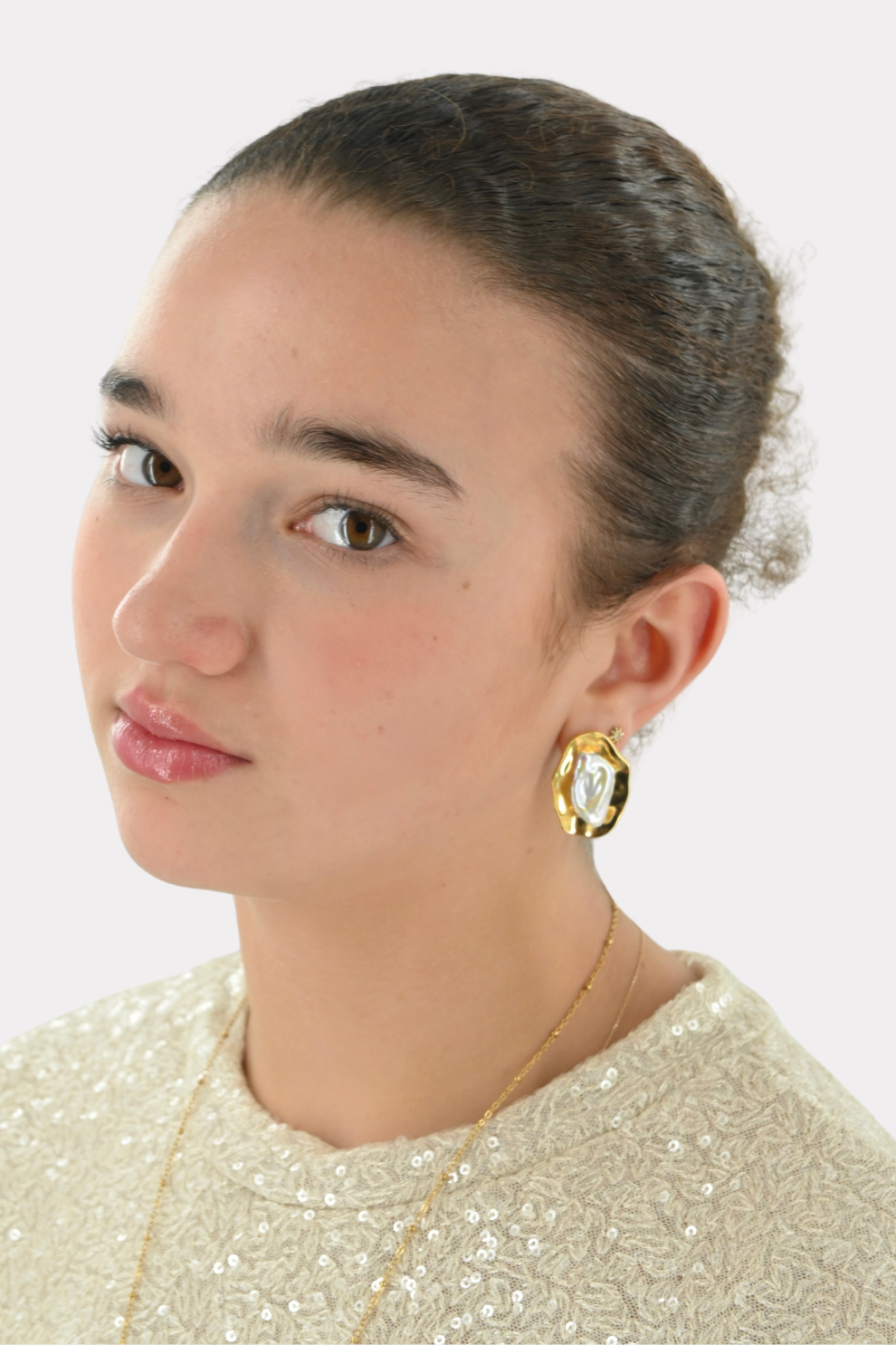 Golden pearl earrings - goud