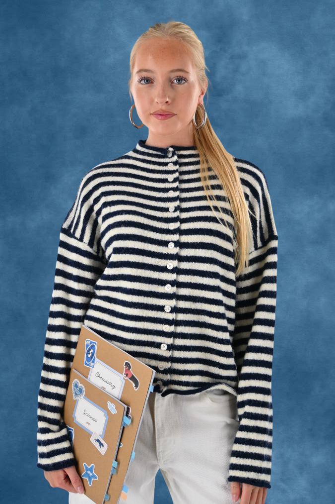 Eleanor classic stripe cardigan - navy/wit