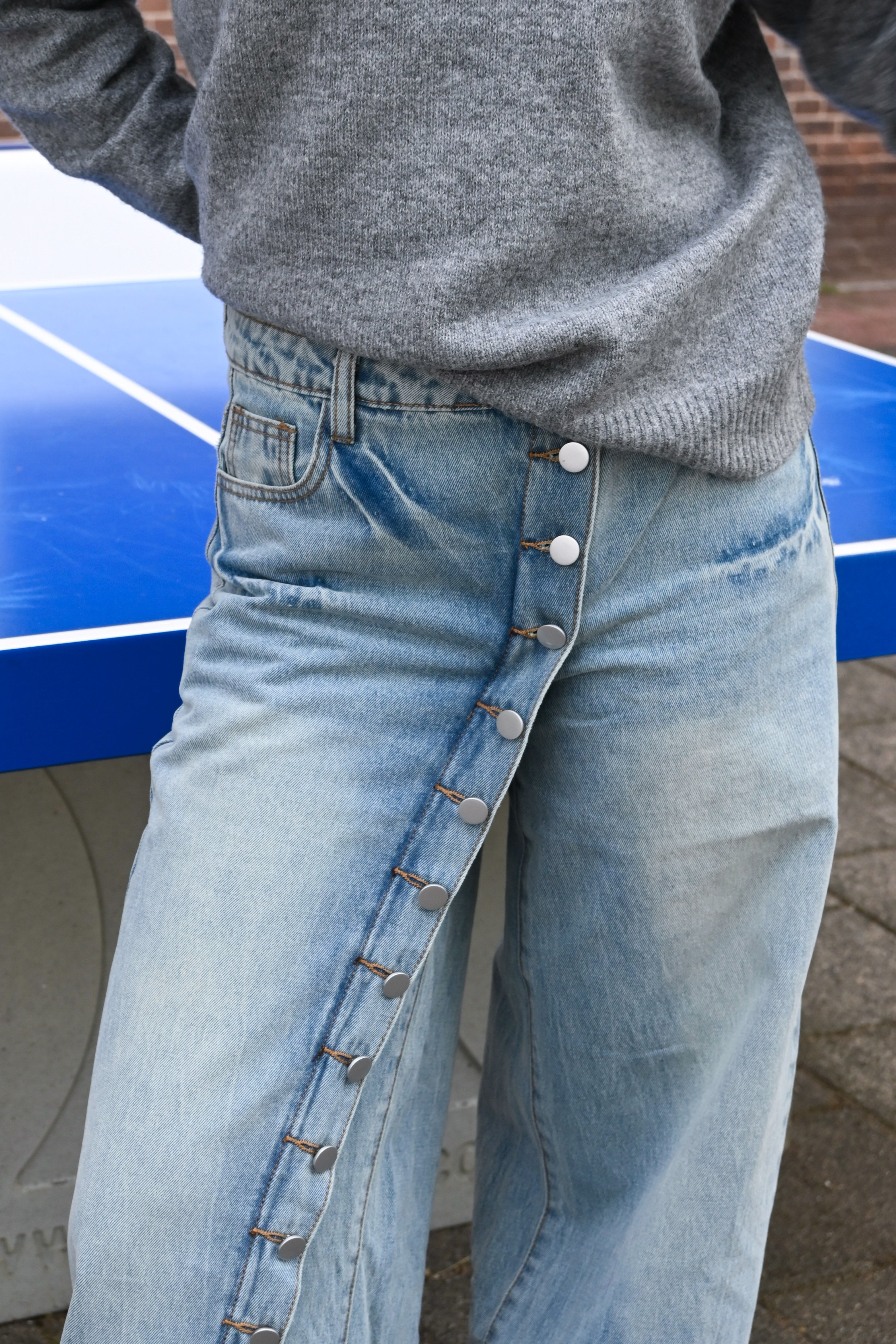 Button wide leg jeans - blauw