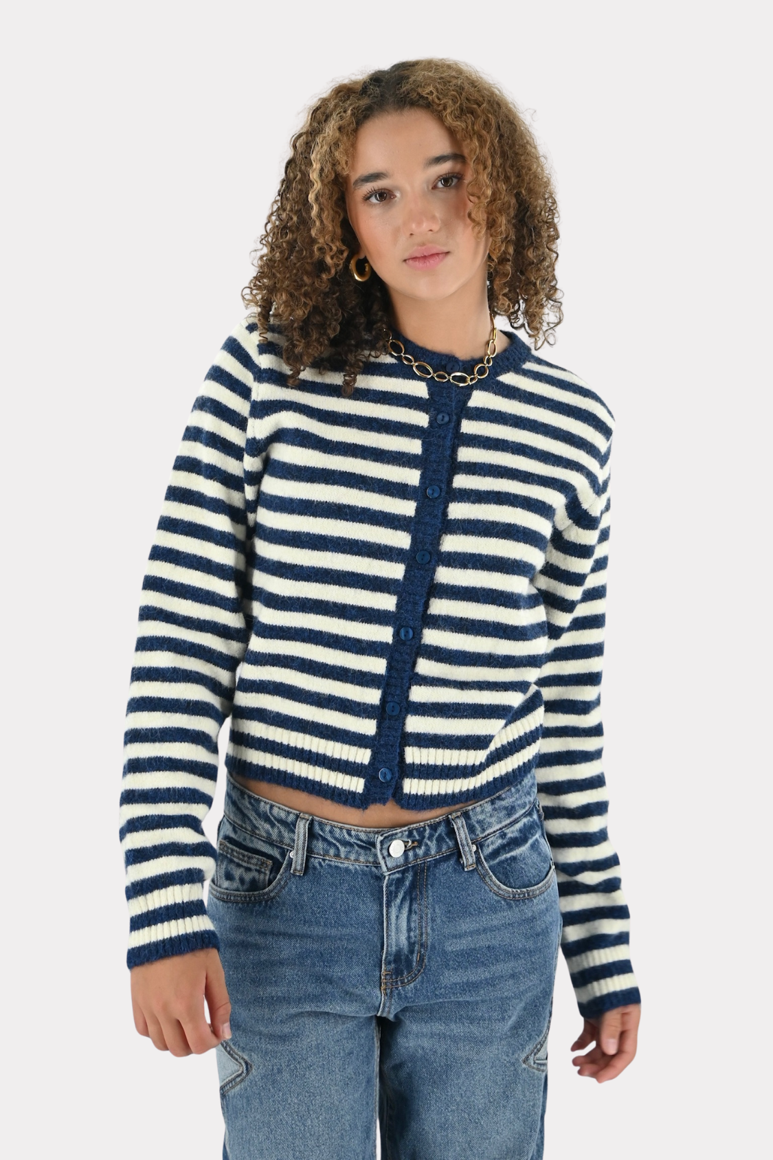 Ayla cardigan - navy/wit - fashiontiger 3