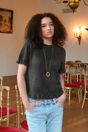 Ruffle knit top - brown