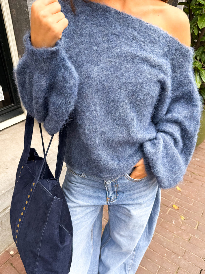 Maira off shoulder knit - blauw