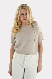 Stricktop mit Schleife an der Seite - taupe - Fashiontiger 4