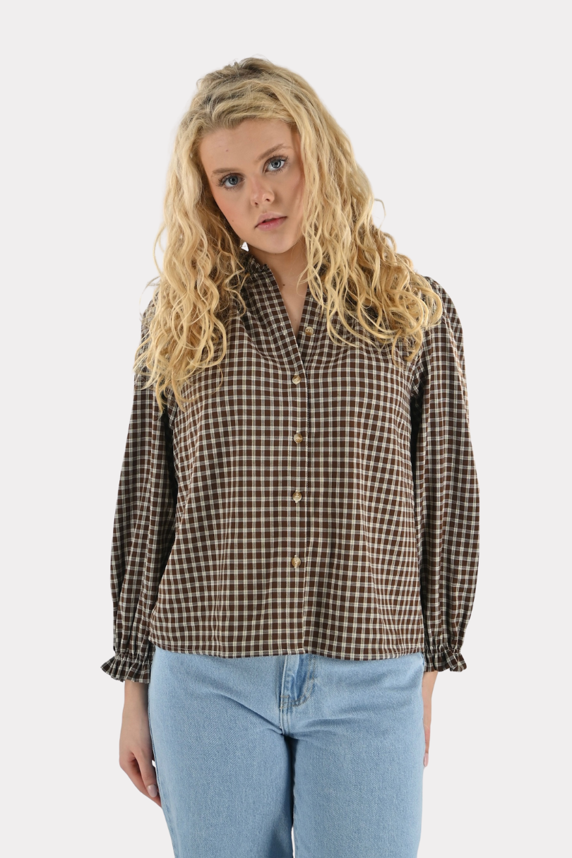 Check mate blouse - bruin - Fashiontiger 1