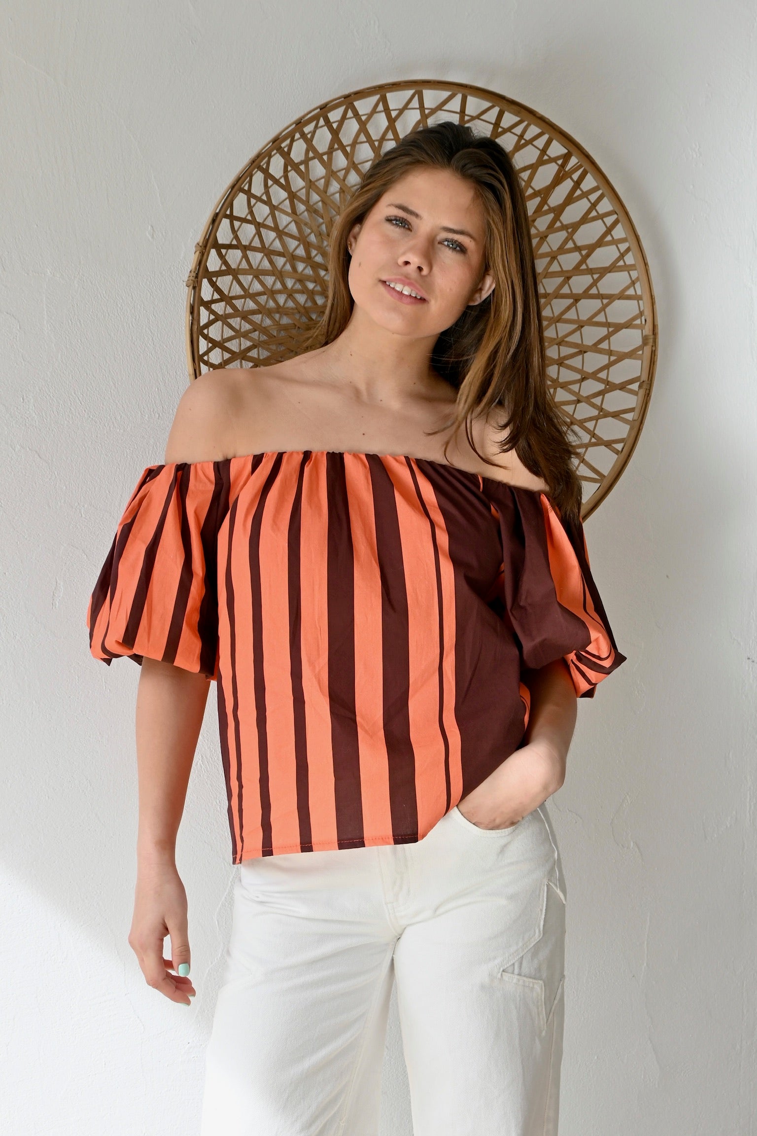 Fiore-Bluse gestreift - braun/orange