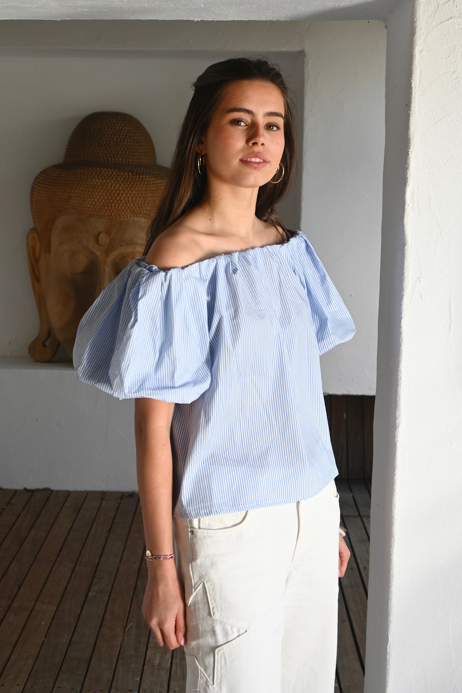 Fiore blouse striped - blauw/wit