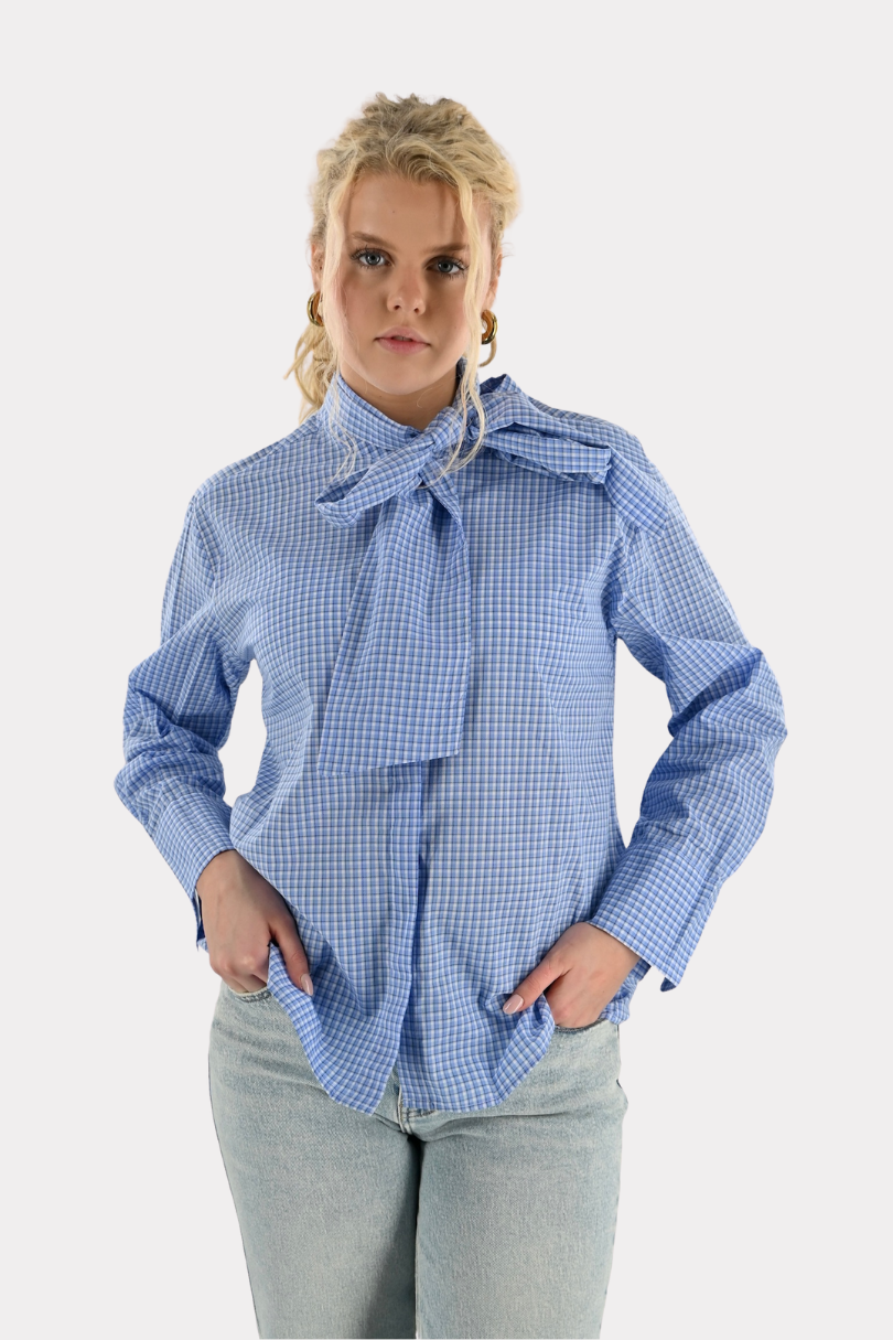Downtown bow blouse - blauw - Fashiontiger 1