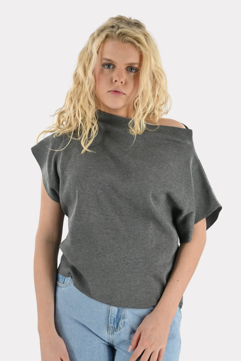 Dropped shoulder top - grijs - Fashiontiger 1