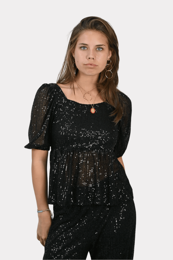 Ivy blouse sparkle - zwart