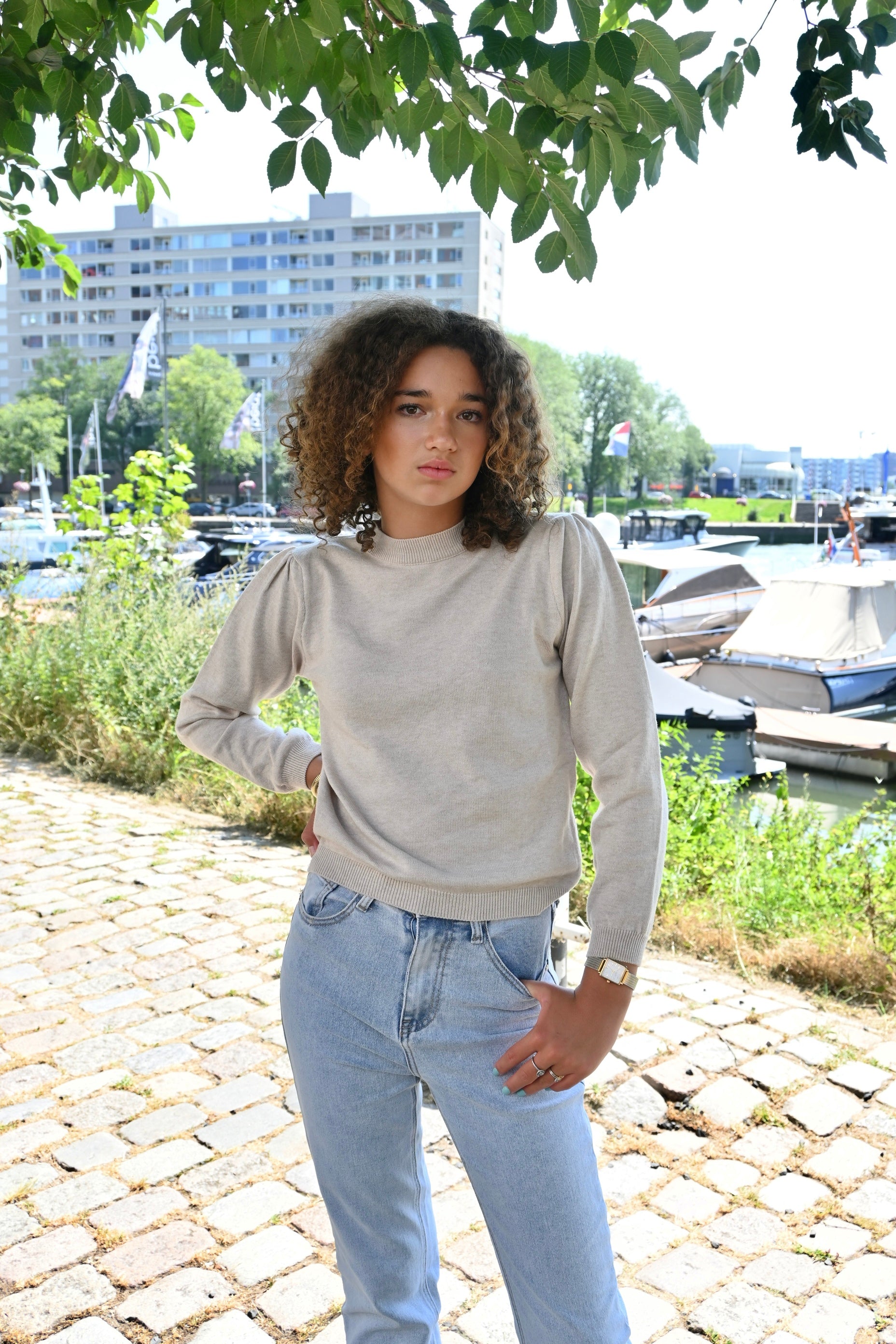 Stockholm top lange mouw - beige