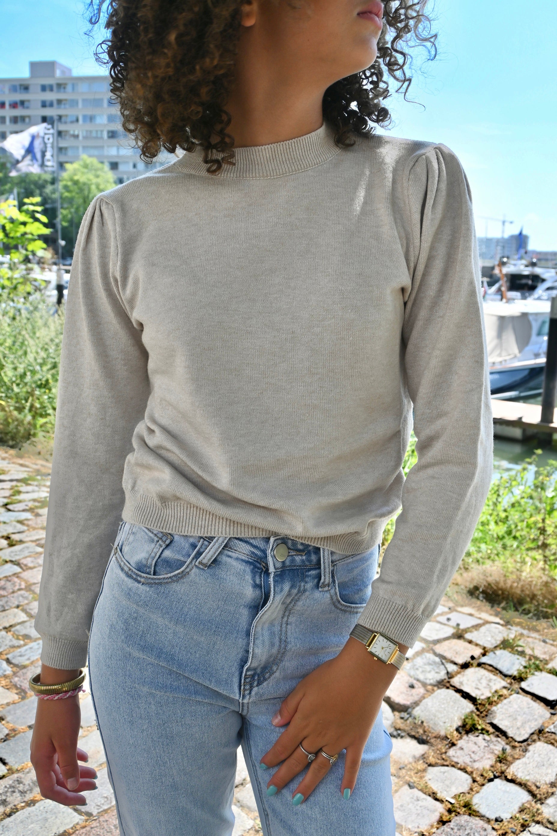 Stockholm top lange mouw - beige