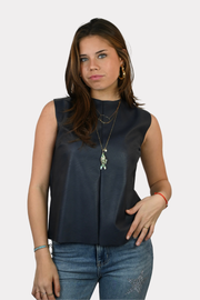 Faux leather top - navy - 5