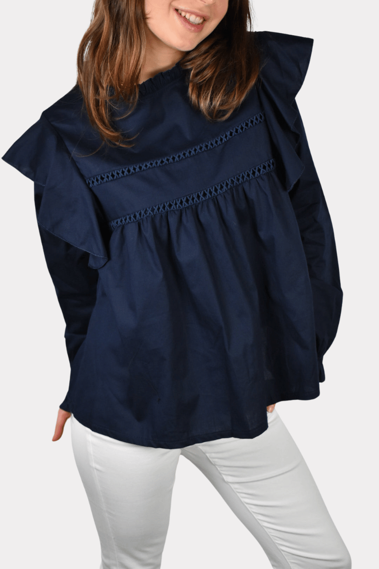 Ruffle blouse - navy