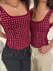 Amelie studded bodysuit - bordeaux