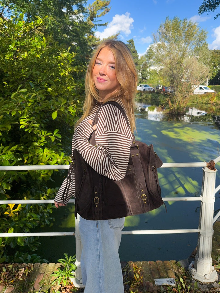 Icon bag suede - donkerbruin