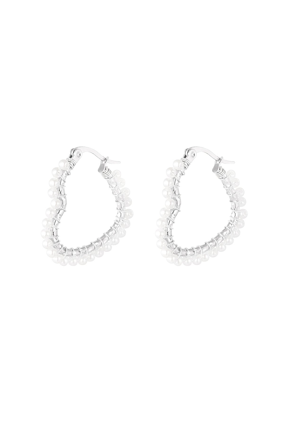 Pearly heart earrings - zilver