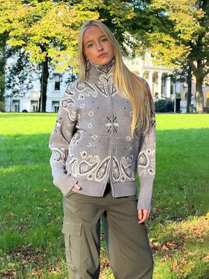 Aspen bandana zipper knit - grijs