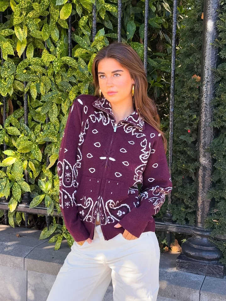 Aspen bandana zipper knit - burgundy