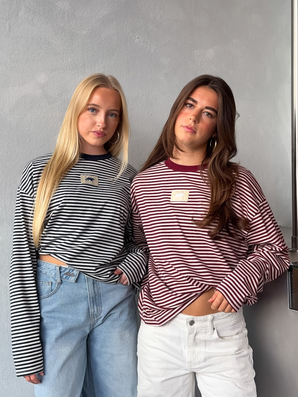 Tiger-striped long-sleeve - burgundy/white