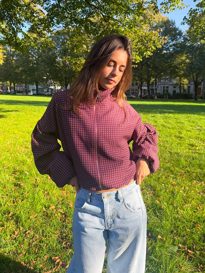 Autumn jacket check - burgundy