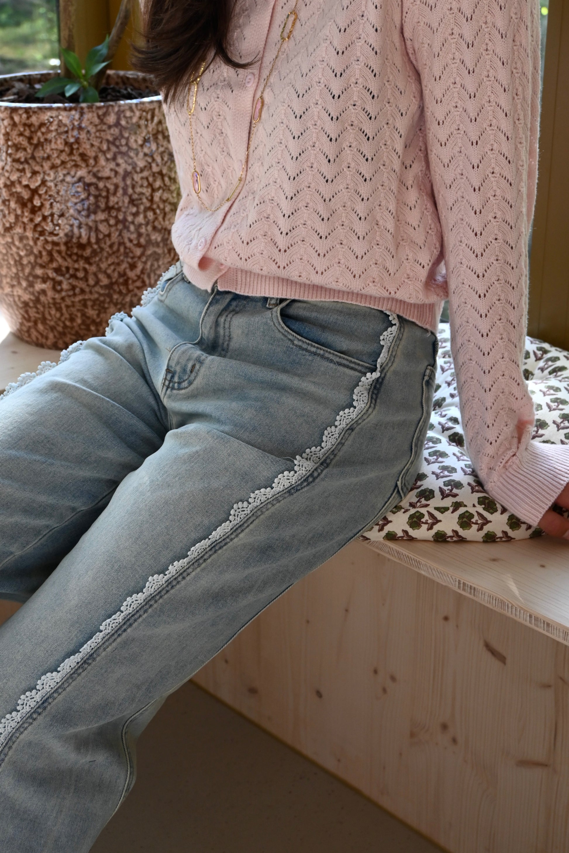 Lace side jeans - blauw - fashtiontiger 3