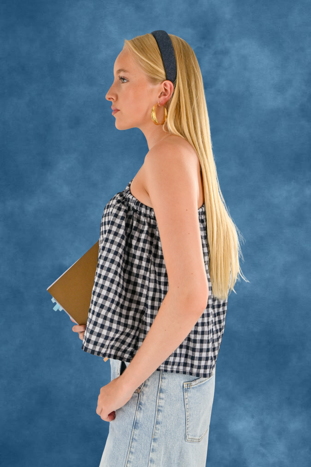 One shoulder check blouse - blauw - Fashiontiger 5