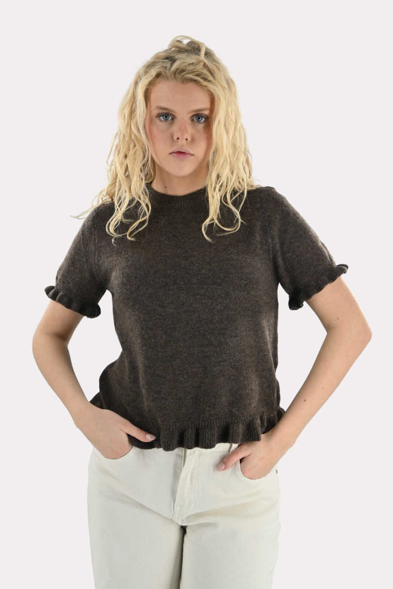 Ruffle knit top - bruin - Fashiontiger 1