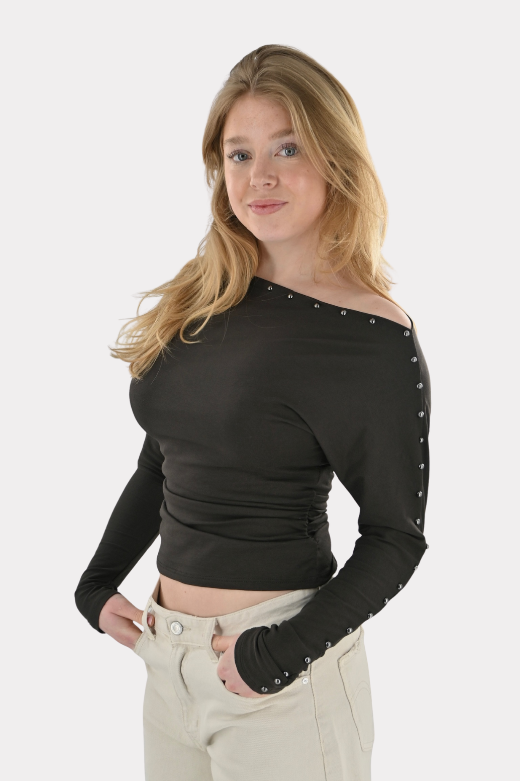 Studded longsleeve shirt - bruin - Fashiontiger 4