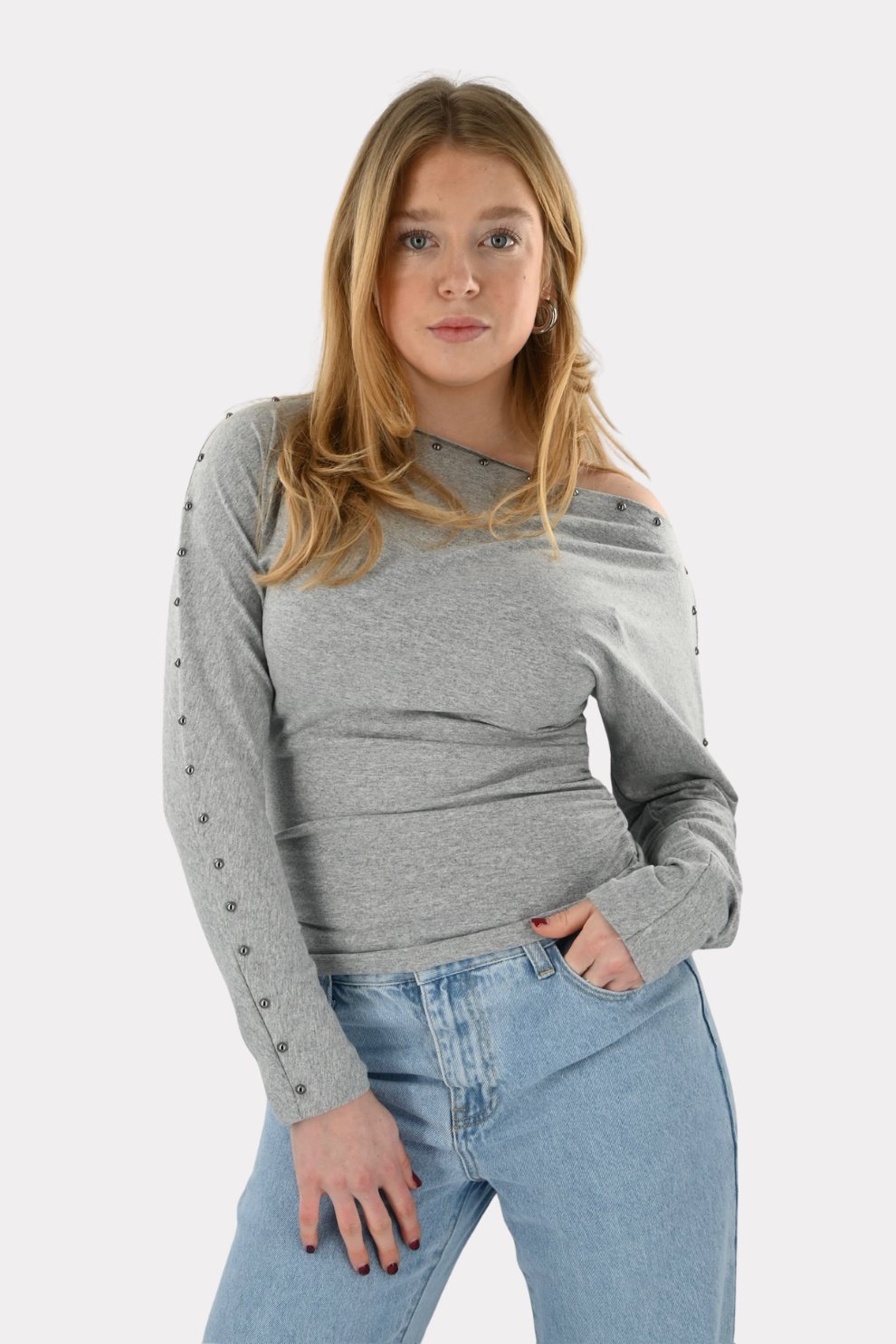 Studded longsleeve shirt - grijs - Fashiontiger 1