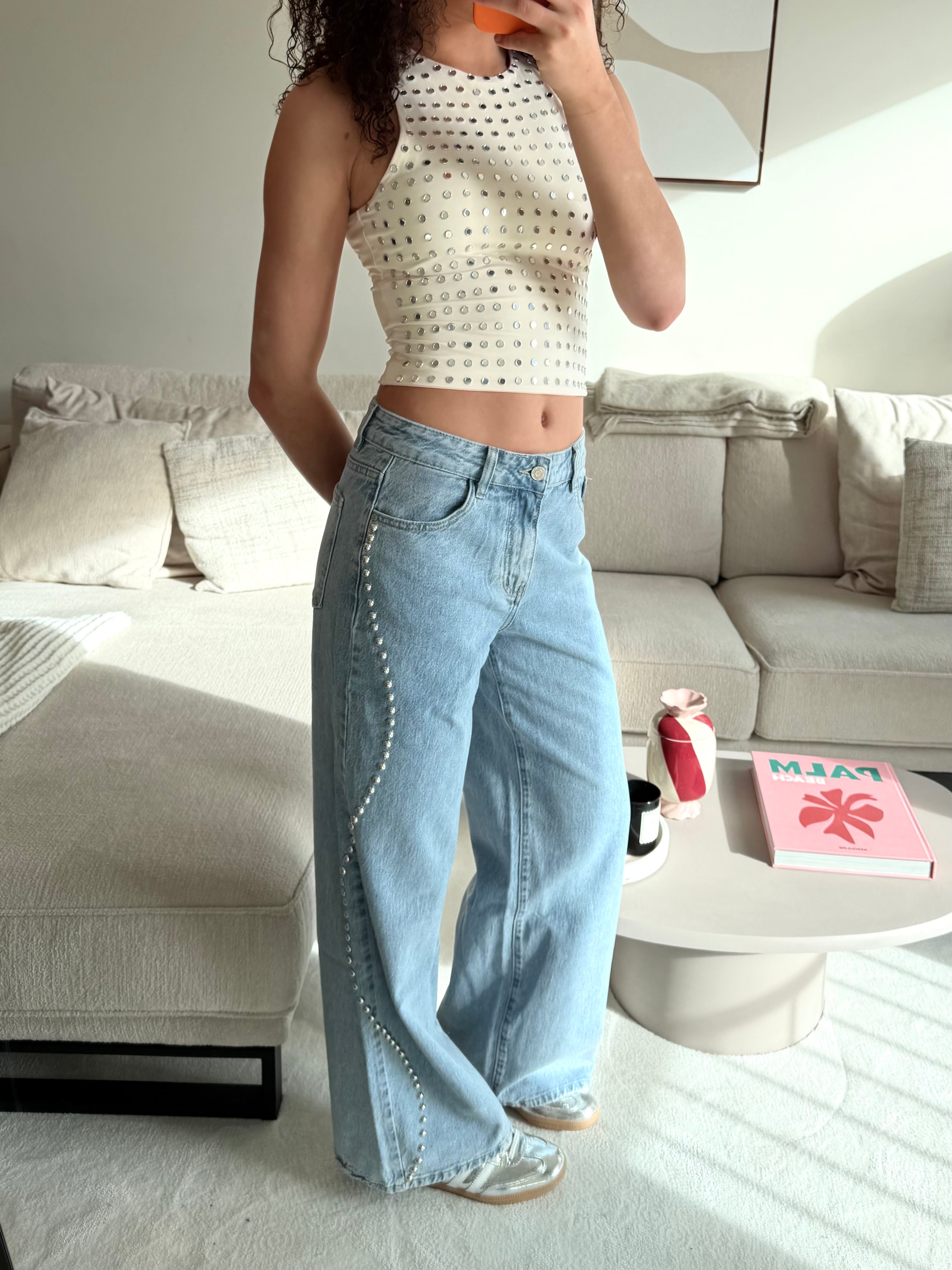 Studded wave jeans - blauw  - Fashiontiger 1