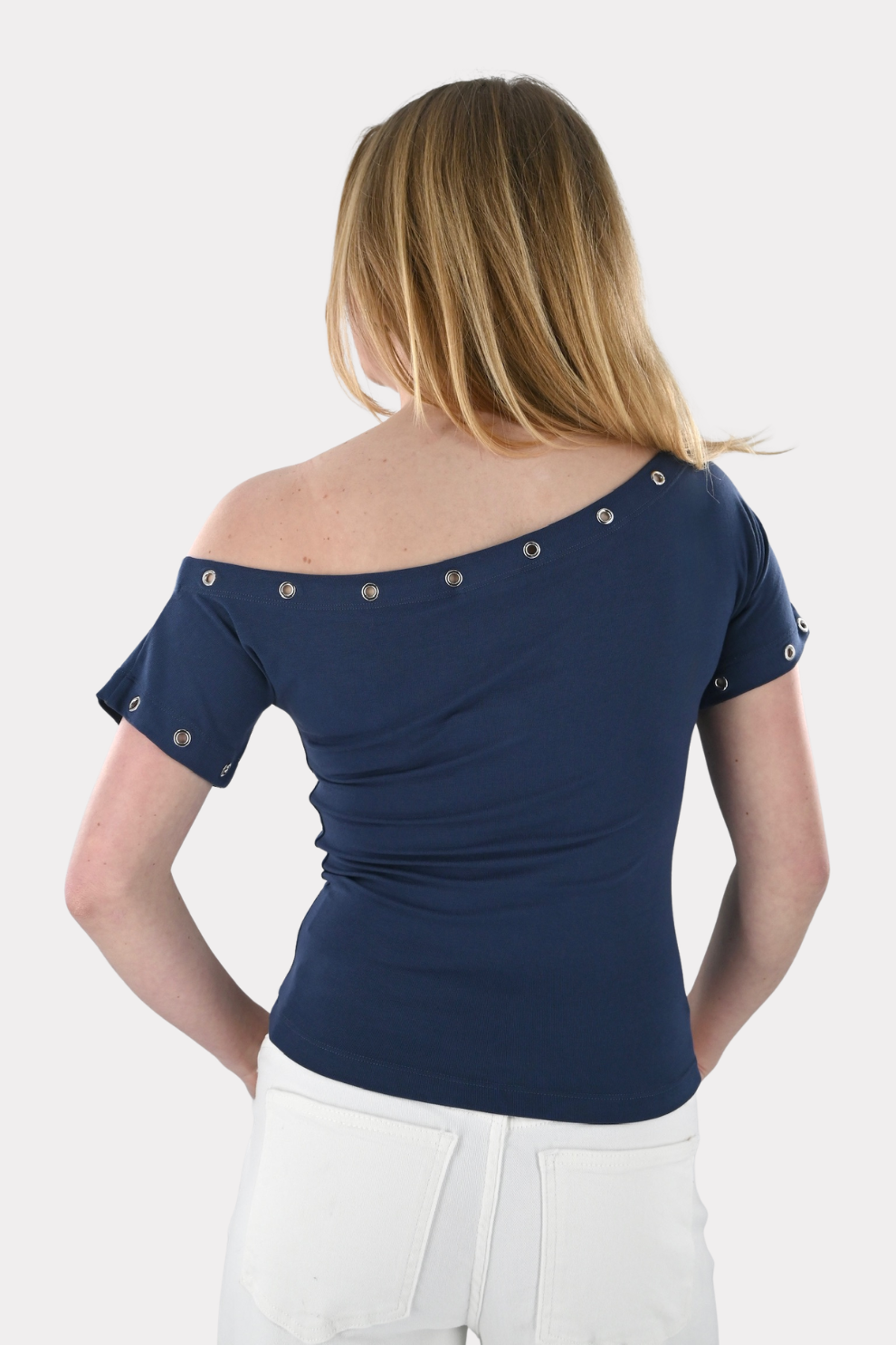 Studs off the shoulder shirt - navy - Fashiontiger 5