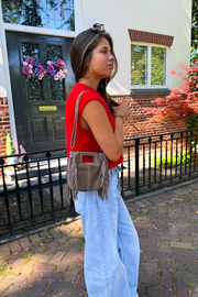 Wildleder-Tasche mit Fransen - Taupe - Fashiontiger 1