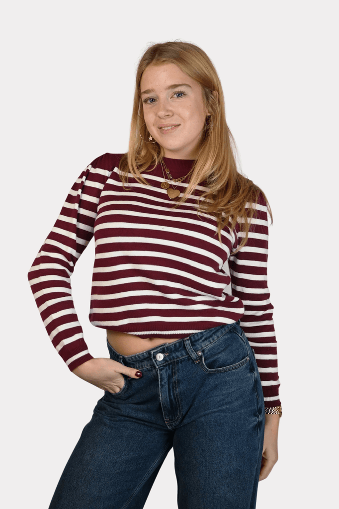 Zoe top - bordeaux/wit - 1